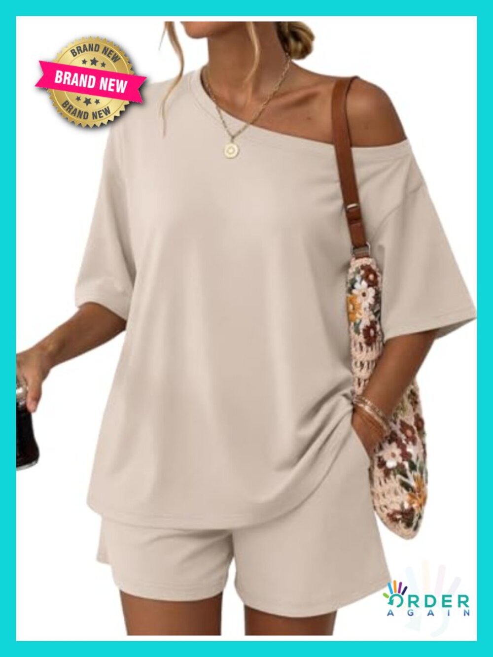 2 Piece Off Shoulder Top & Shorts Set Rayon Spandex Lounge Beach Vacation